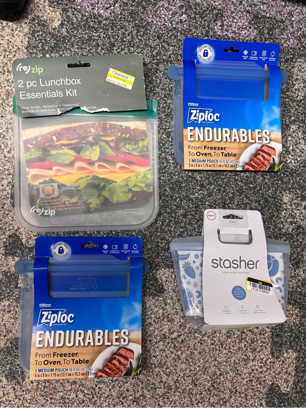 Stasher, Ziploc, Rezip Reusable Silicone Food Storage Bags Mixed Size Bundle